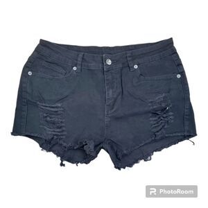 Denim High-Rise Destructed Shorty Distressed Jean Short Super Stretchy Size L